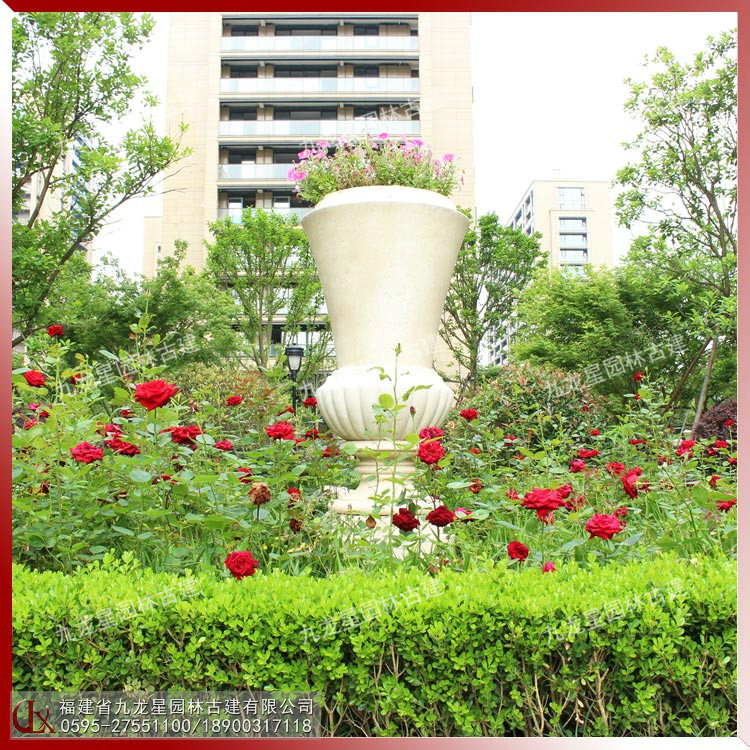 埃及米黃石雕花缽